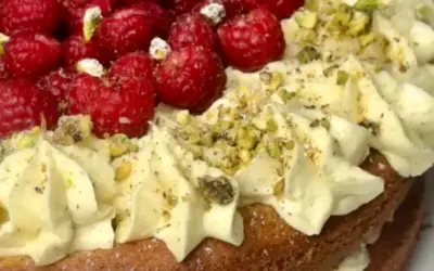Pistachio Olive Oil Cake with Raspberry Jam & Thyme Buttercream